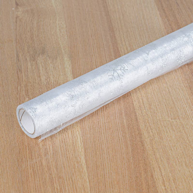 Chemin de table 'Flocky' blanc et argenté