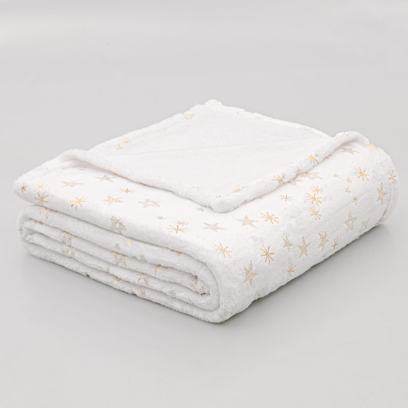 Plaid microfibre 'Flocons' blanc et doré