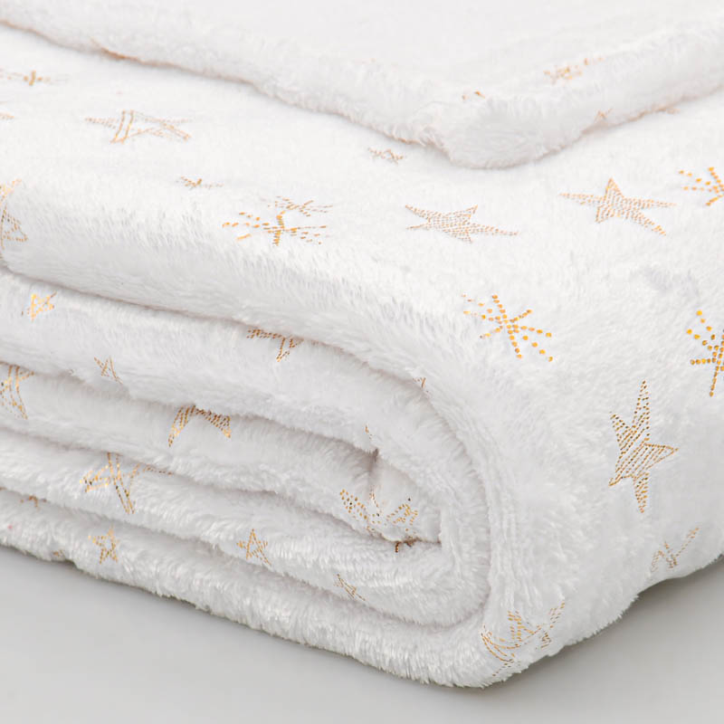 Plaid microfibre 'Flocons' blanc et doré