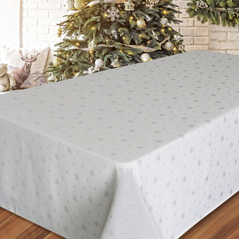 Nappe Jacquard Noël écru fil argent Tissus Tosseli - laboutiquedelea