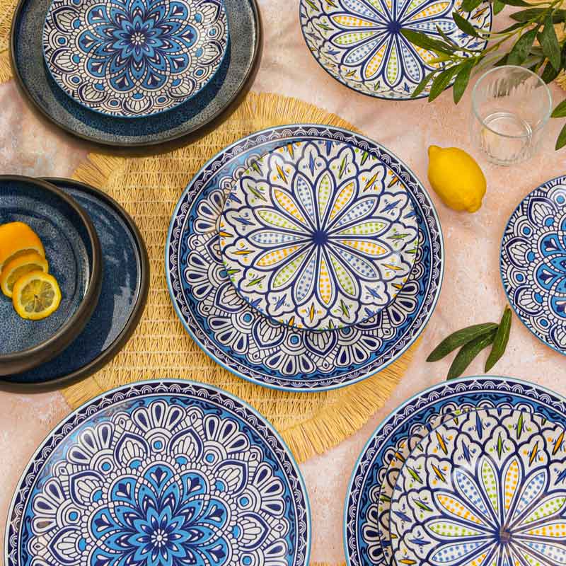 Assiette plate 'Essaouira' bleue en porcelaine - L'Incroyable