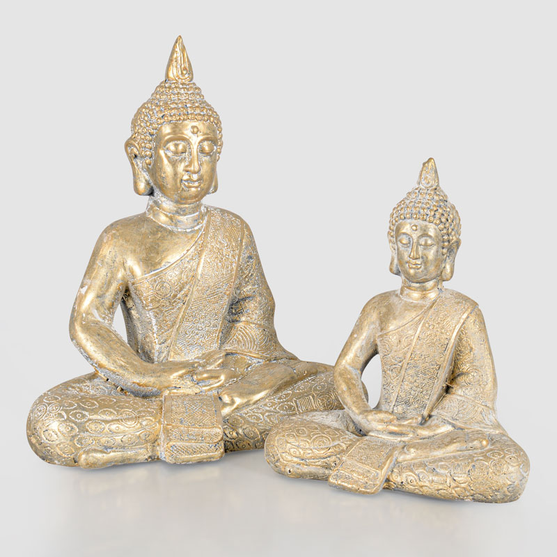 Statue de Bouddha assis gris et doré