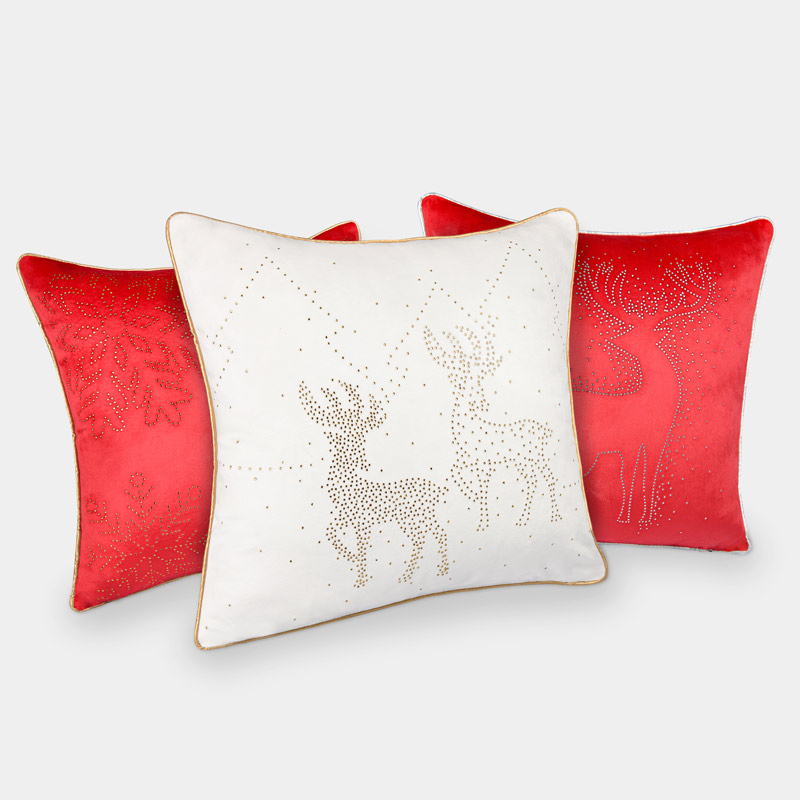 Housse de coussin de Noël 'Flocons' rouge 