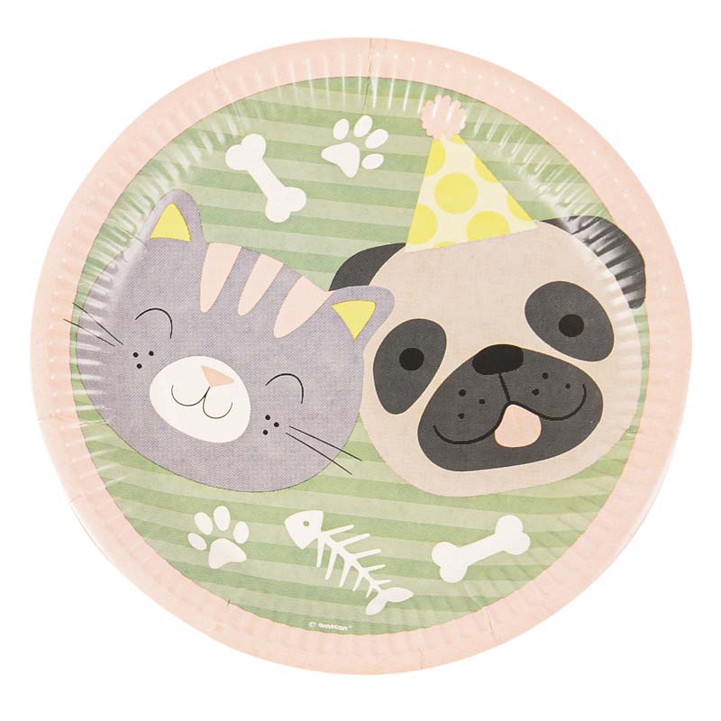 8 assiettes rondes 'Hello Pets'