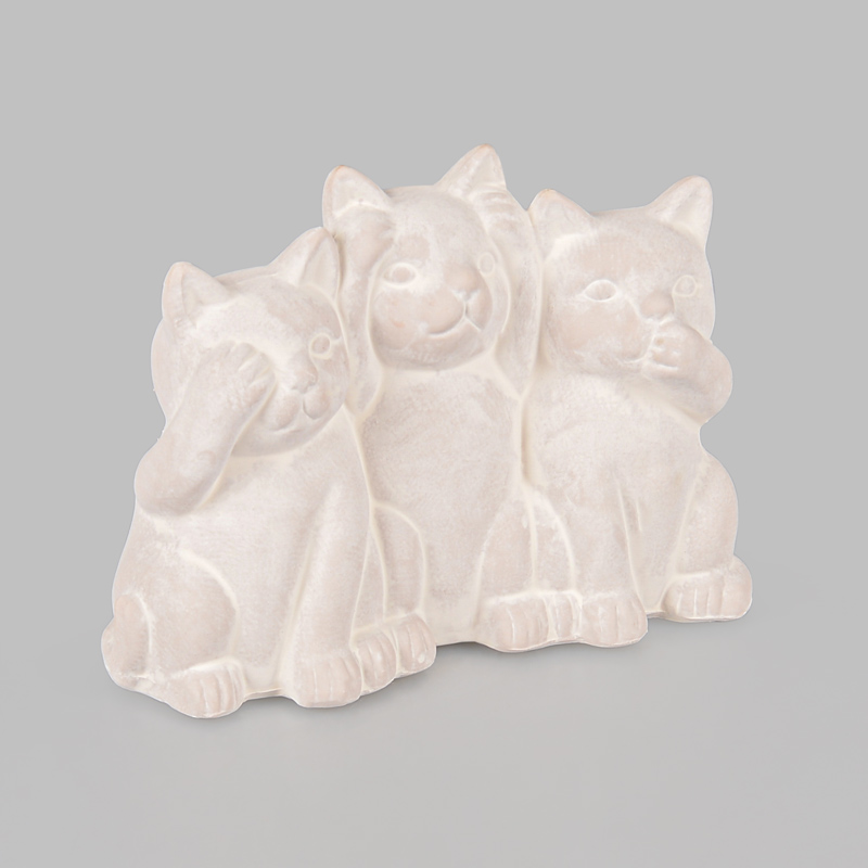 Trio de chatons 'Campagne' en céramique gris