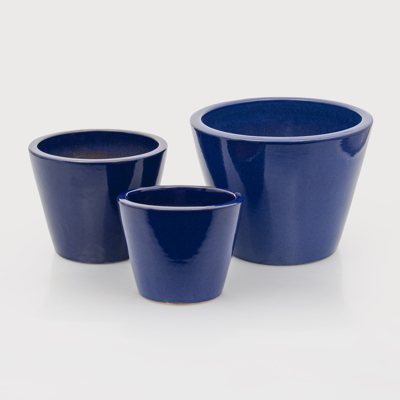 Cache-pot 'Picchu' en céramique émaillée bleu