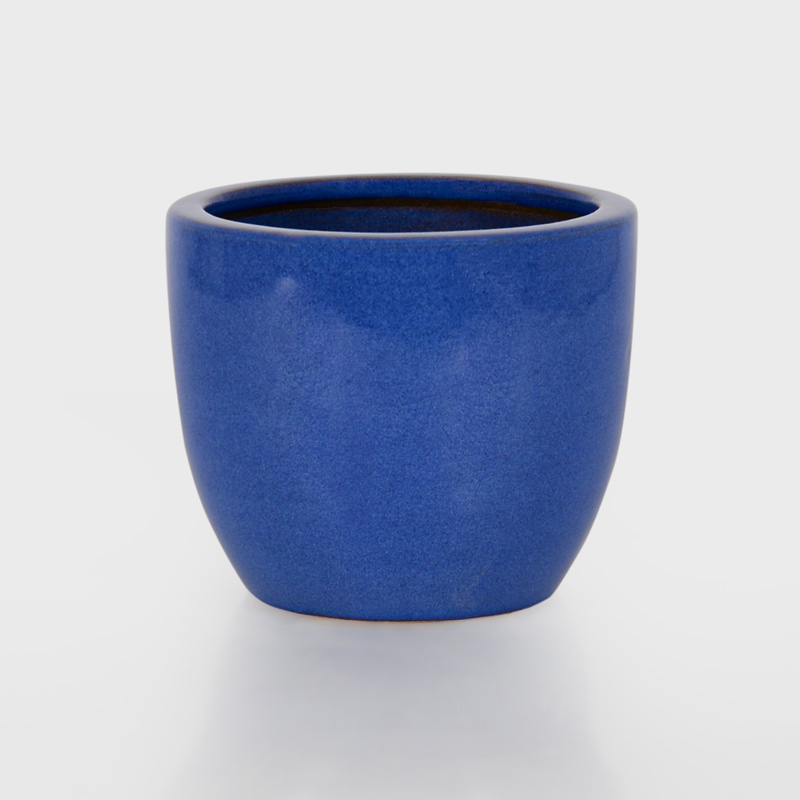 Cache-pot 'Machu' en céramique émaillée bleu