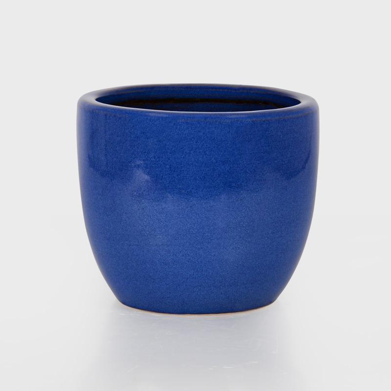Cache-pot 'Machu' en céramique émaillée bleu