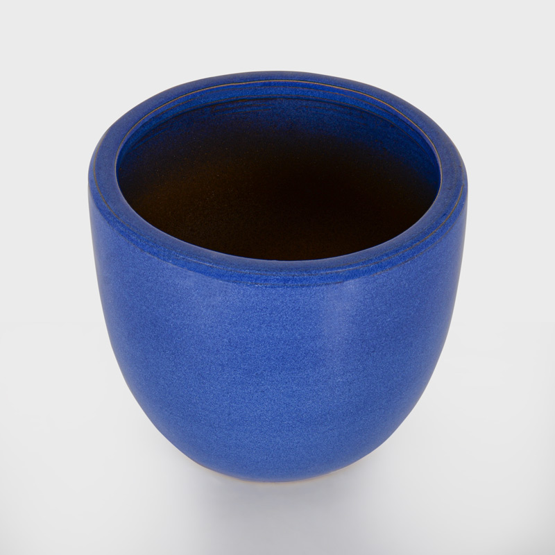 Cache-pot 'Machu' en céramique émaillée bleu