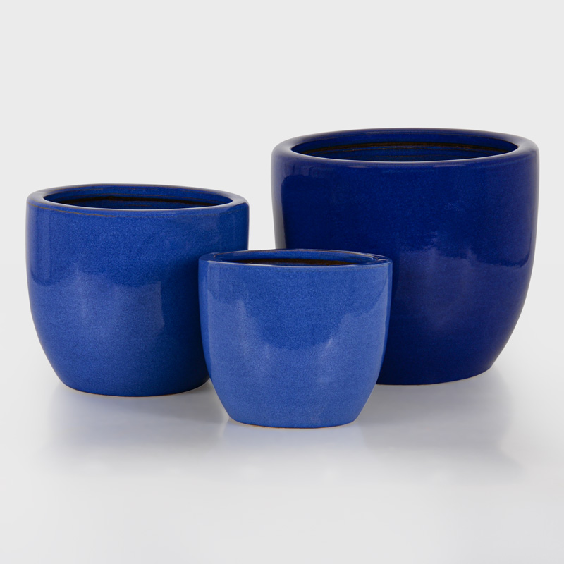 Cache-pot 'Machu' en céramique émaillée bleu