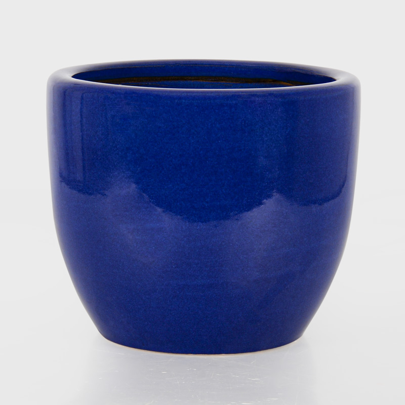 Cache-pot 'Machu' en céramique émaillée bleu