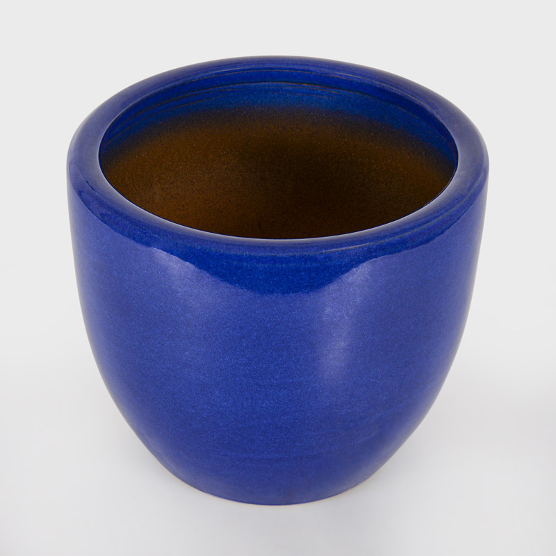 Cache-pot 'Machu' en céramique émaillée bleu