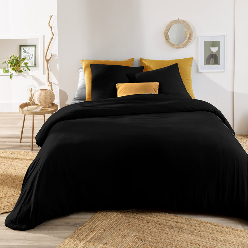 Parure de lit en Coton Noir 220x240 cm PRESTIGE