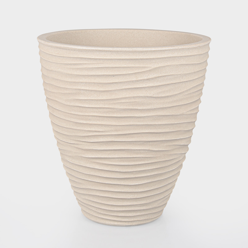 Pot haut rond 'Wave' couleur sable