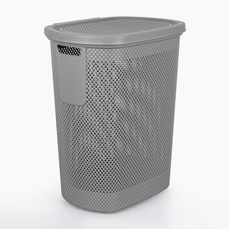 Coffre à linge 'Nickel' gris avec couvercle 