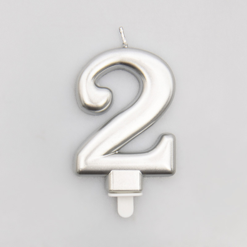 Bougie chiffre 2 argentée