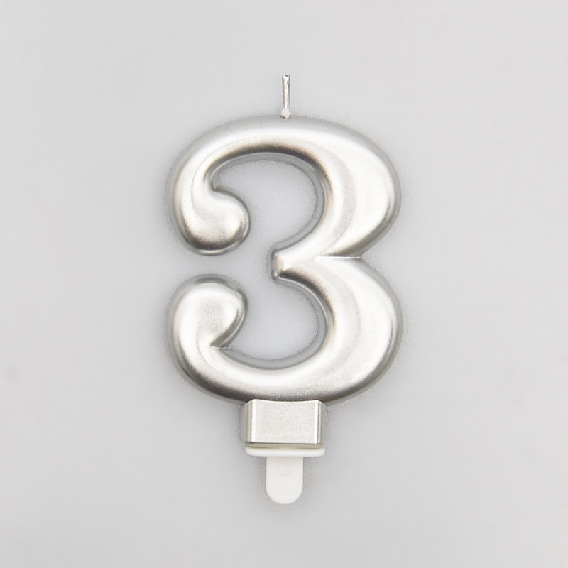 Bougie chiffre 3 argentée