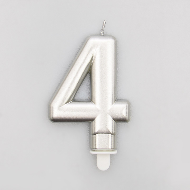 Bougie chiffre 4 argentée