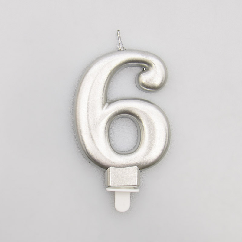 Bougie chiffre 6 argentée