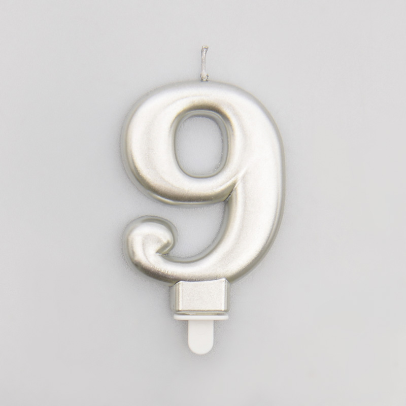 Bougie chiffre 9 argentée