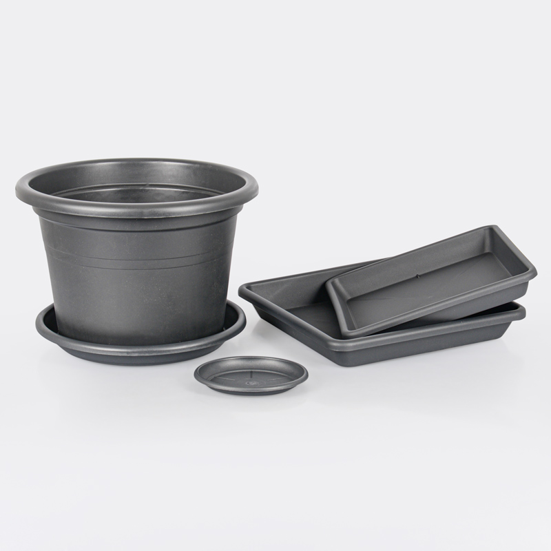 Pot rond 'Cilindro' en plastique recyclé gris