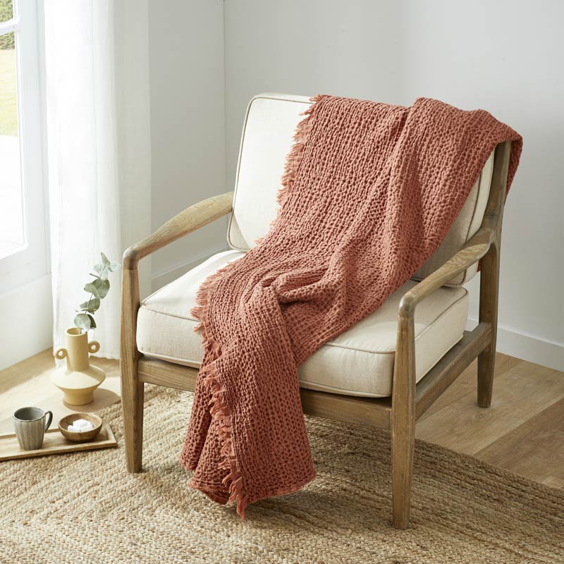 Plaid avec franges 'Maelia' terracotta