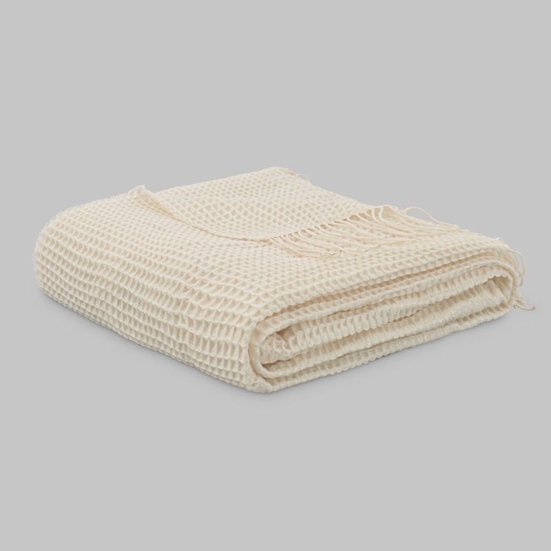Plaid à franges 'Noa' écru 