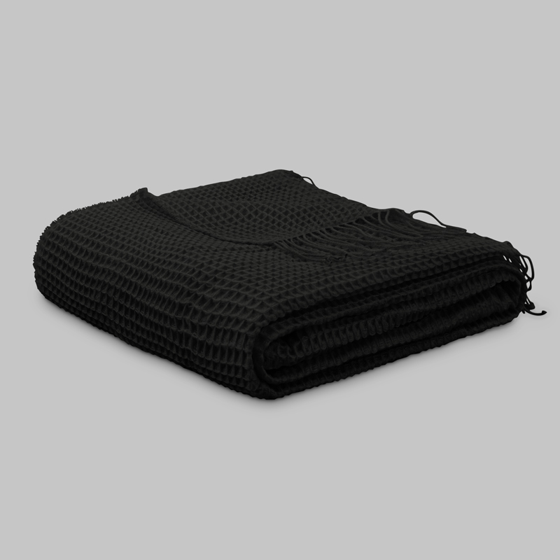 Plaid à franges 'Noa' noir