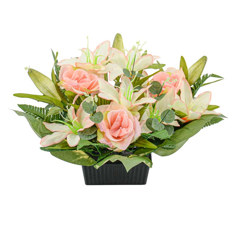 Potée artificielle de roses et lys 