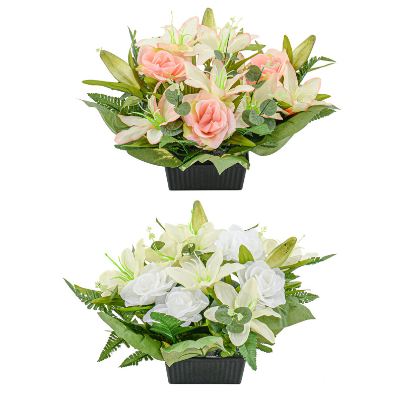 Potée artificielle de roses et lys 