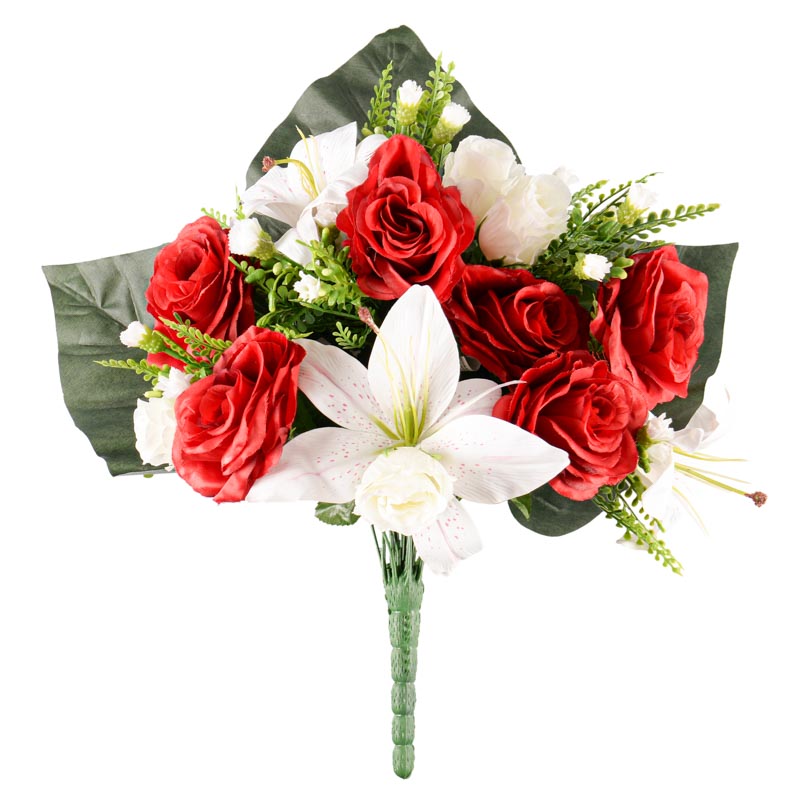 Bouquet de roses, de lys et tigre graminées