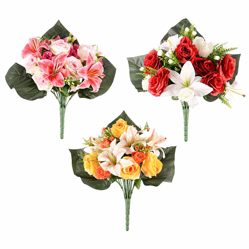 Bouquet de roses, de lys et tigre graminées