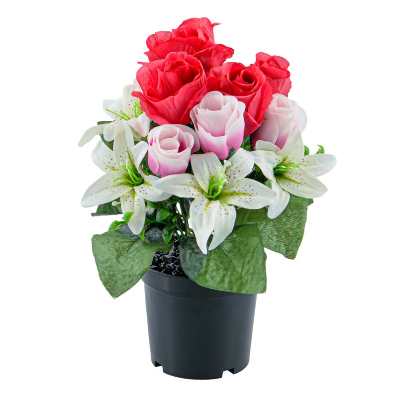 Potée artificielle de roses et de lys 