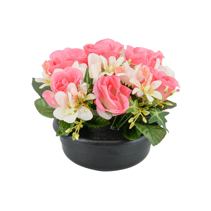 Potée artificielle de roses et freesias 