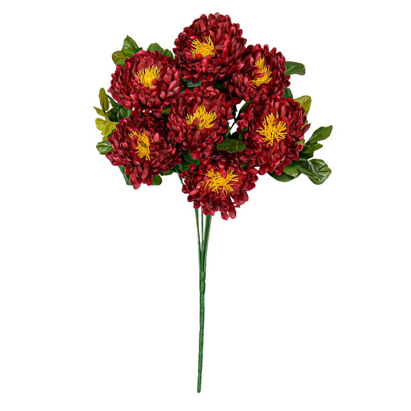 Bouquet chrysanthèmes têtes bordeaux