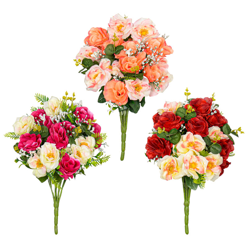 Bouquet artificiel de roses et d'eucalyptus 
