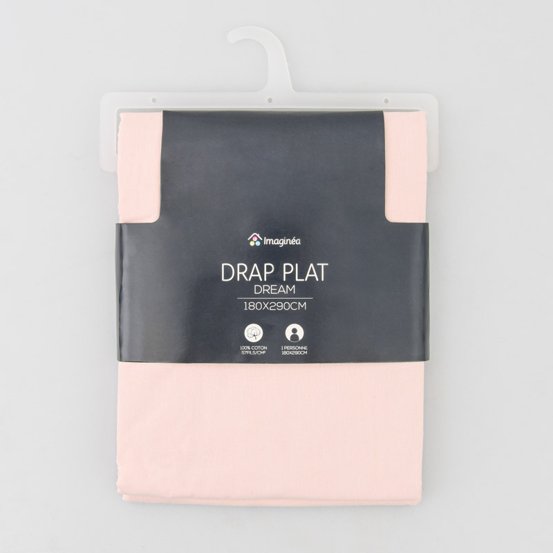 Drap plat 'Dream' 100% coton rose pale 