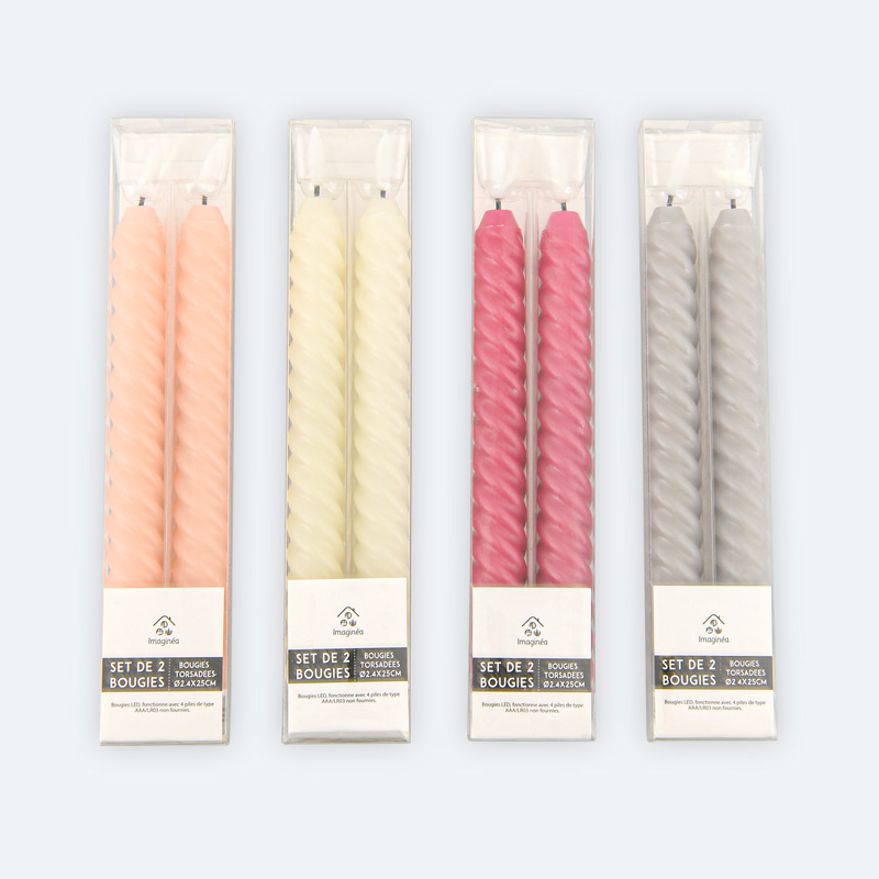 Lot de 2 bougies torsadées à LED