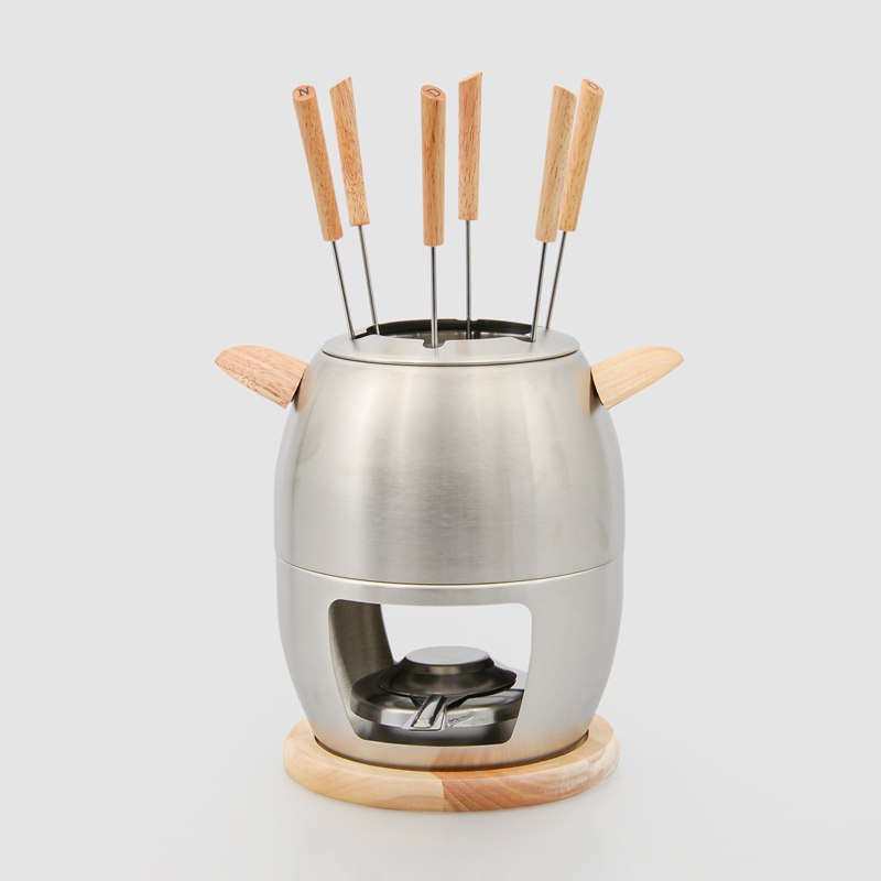 Service à fondue avec plateau en bois 