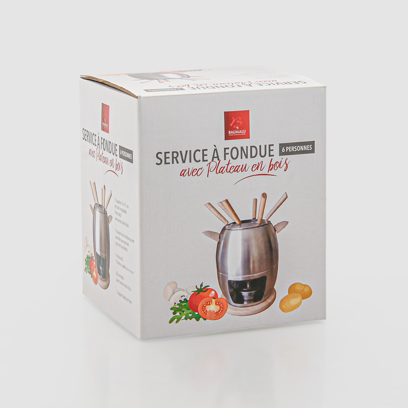 Service à fondue avec plateau en bois 
