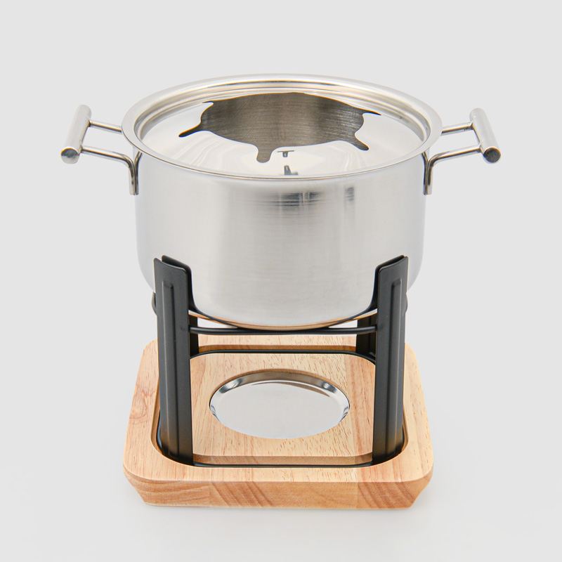Service à fondue avec plateau en bois 