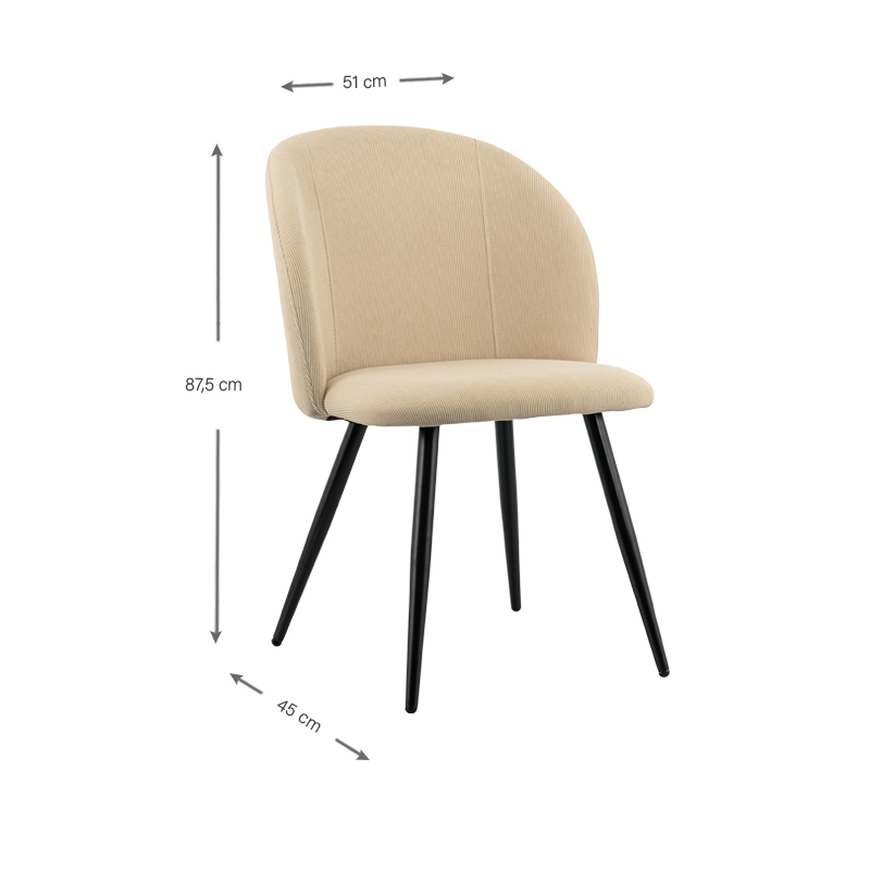 Chaise 'Azila' velours côtelé beige