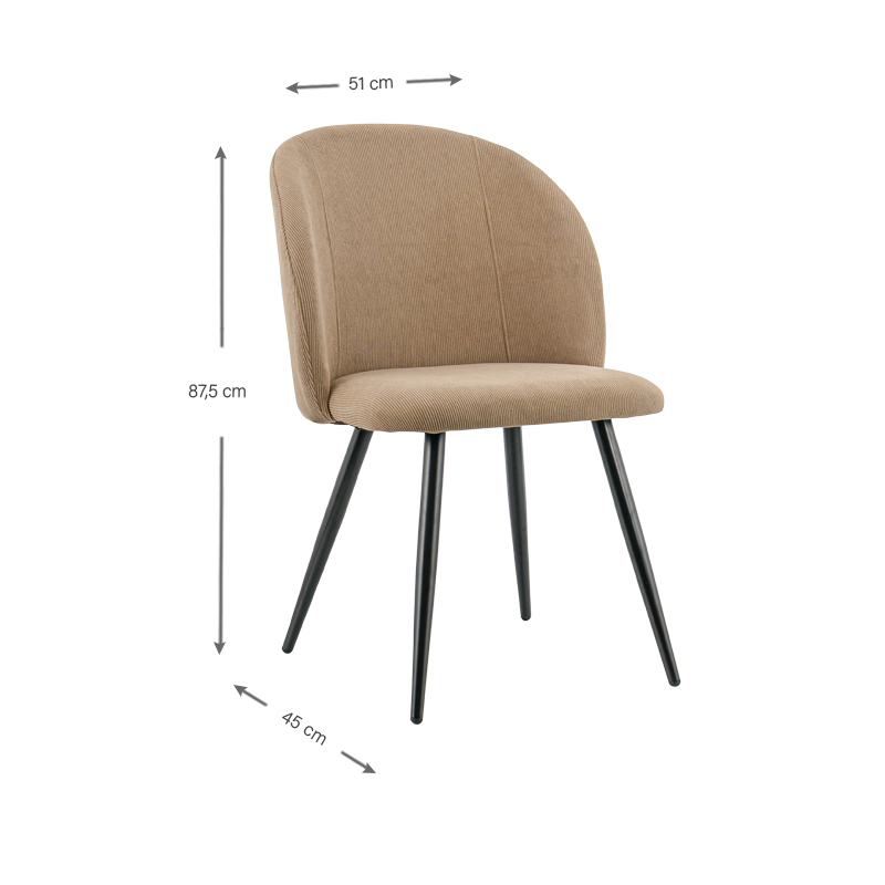 Chaise 'Azila' velours côtelé couleur taupe