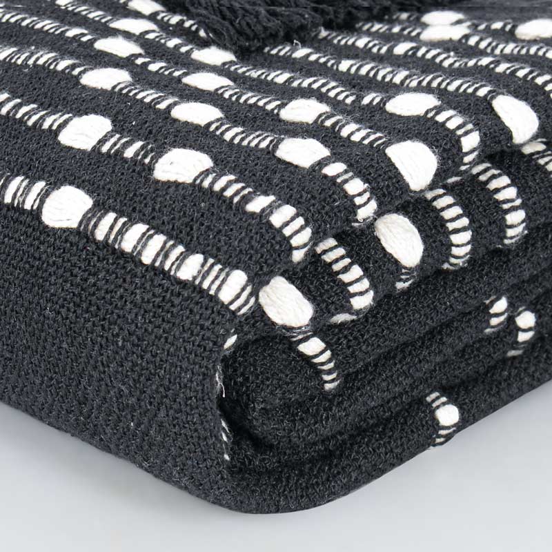 Plaid 'Maneya' avec franges coton tufté noir