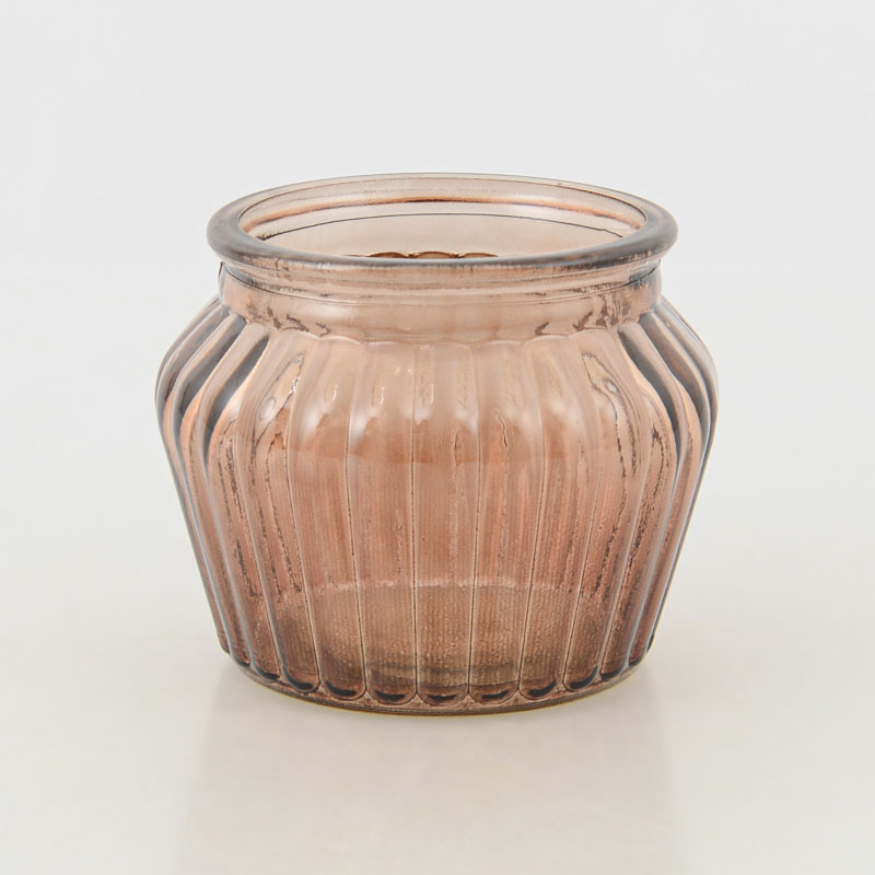 Vase strié forme basse marron