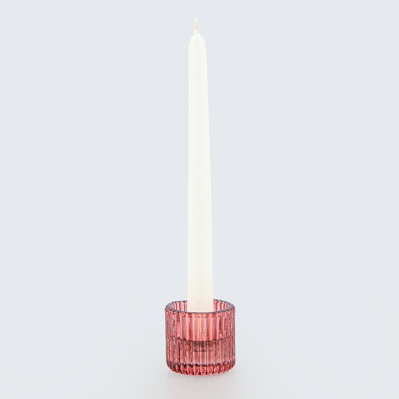 Bougeoir strié rose 