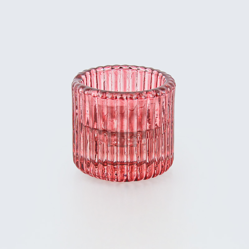 Bougeoir strié rose 