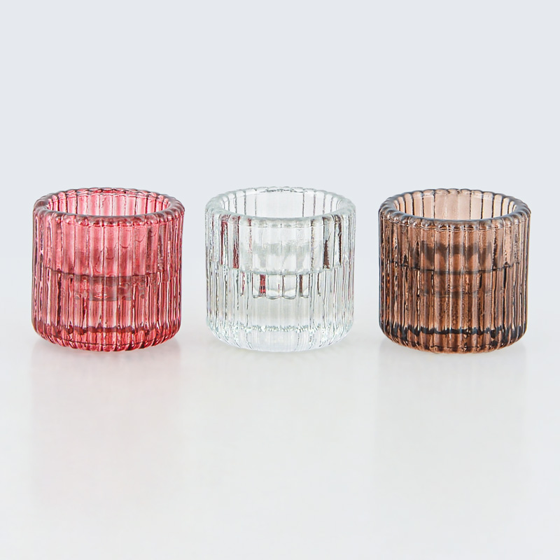 Bougeoir strié rose 