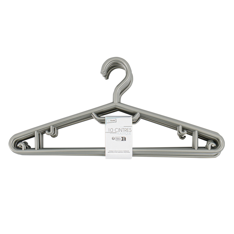 Lot de 10 cintres en plastique couleur argent
