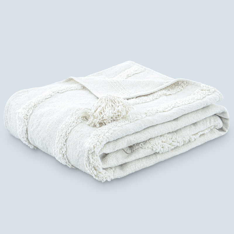 Plaid 'Edwin' en coton tufté avec pompons